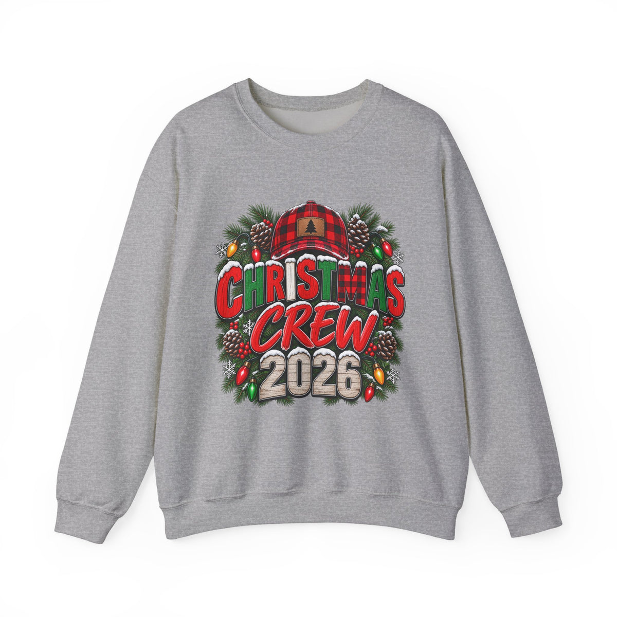 Christmas Crew 2026 Sweatshirt — Holiday Plaid Cabin Pine Wreath Design