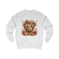 Highland Cow Fall Sweatshirt — Cute Autumn Plaid Scarf & Pumpkins