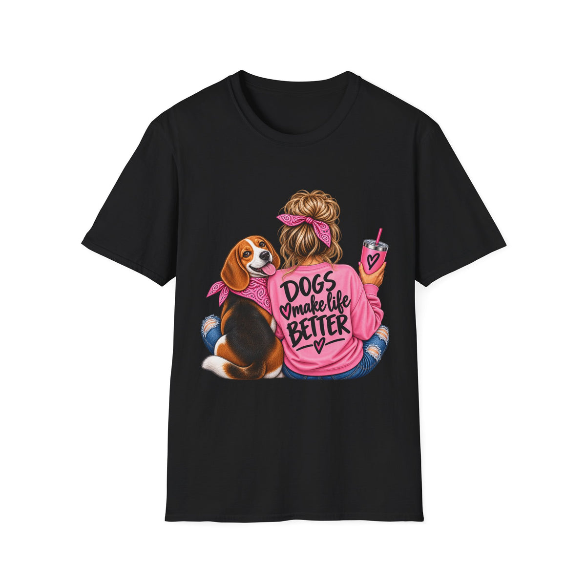 Dogs Make Life Better T-Shirt — Cute Woman & Dog Graphic Tee
