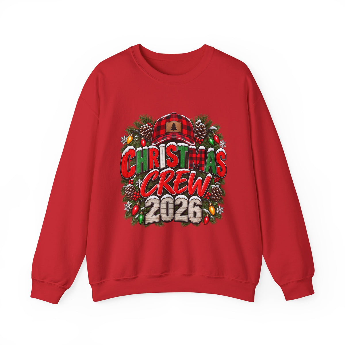 Christmas Crew 2026 Sweatshirt — Holiday Plaid Cabin Pine Wreath Design