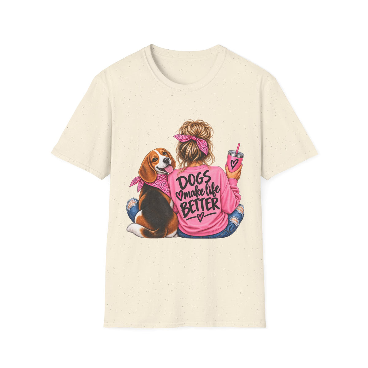 Dogs Make Life Better T-Shirt — Cute Woman & Dog Graphic Tee