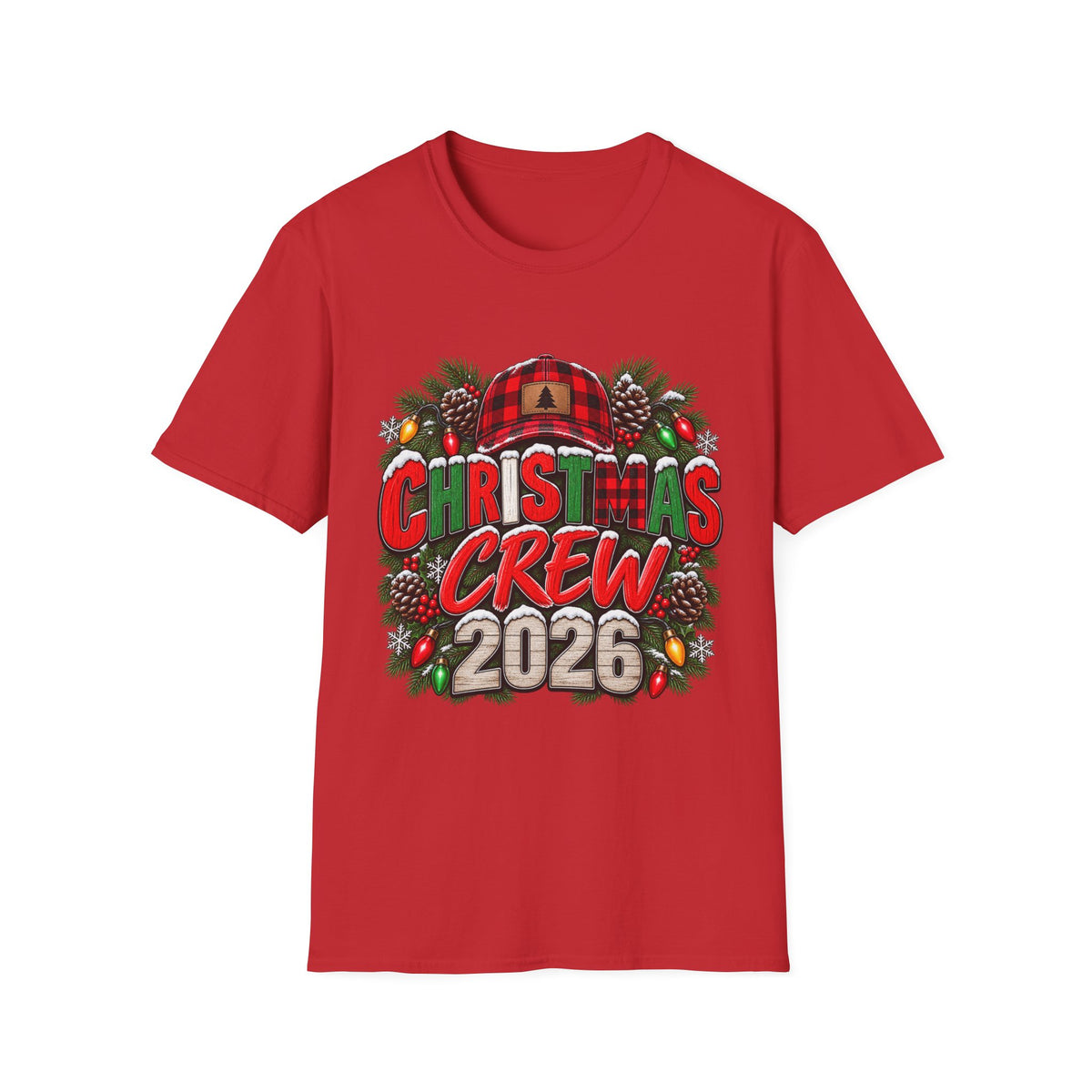 Christmas Crew 2026 T-Shirt — Holiday Plaid Wreath Family Tee