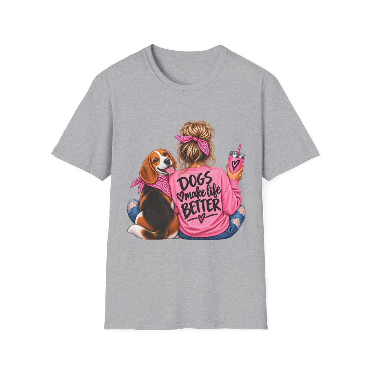 Dogs Make Life Better T-Shirt — Cute Woman & Dog Graphic Tee