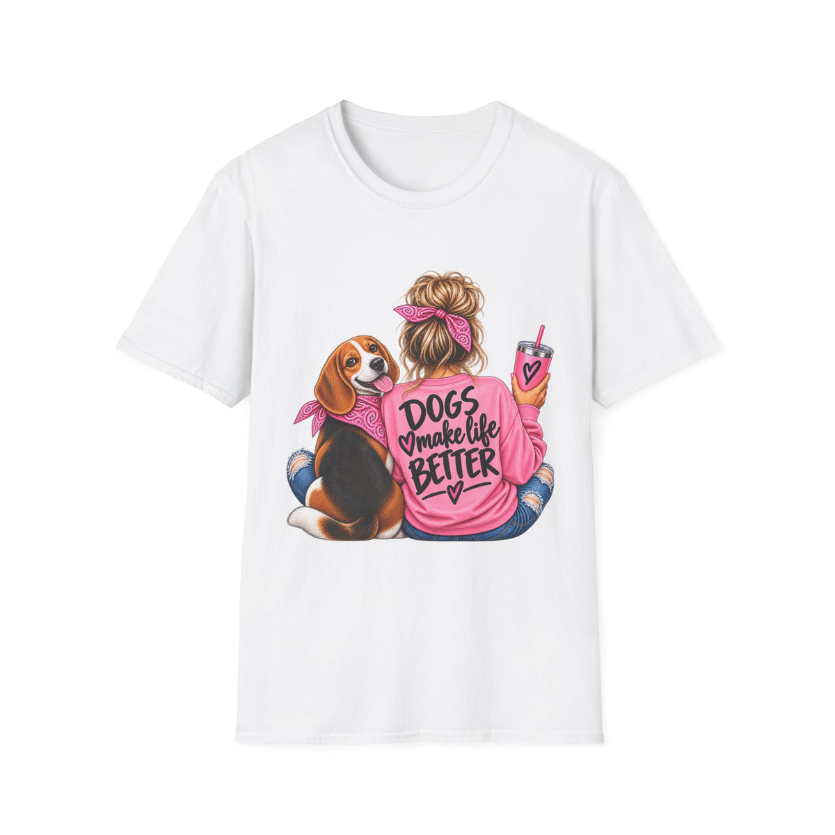 Dogs Make Life Better T-Shirt — Cute Woman & Dog Graphic Tee