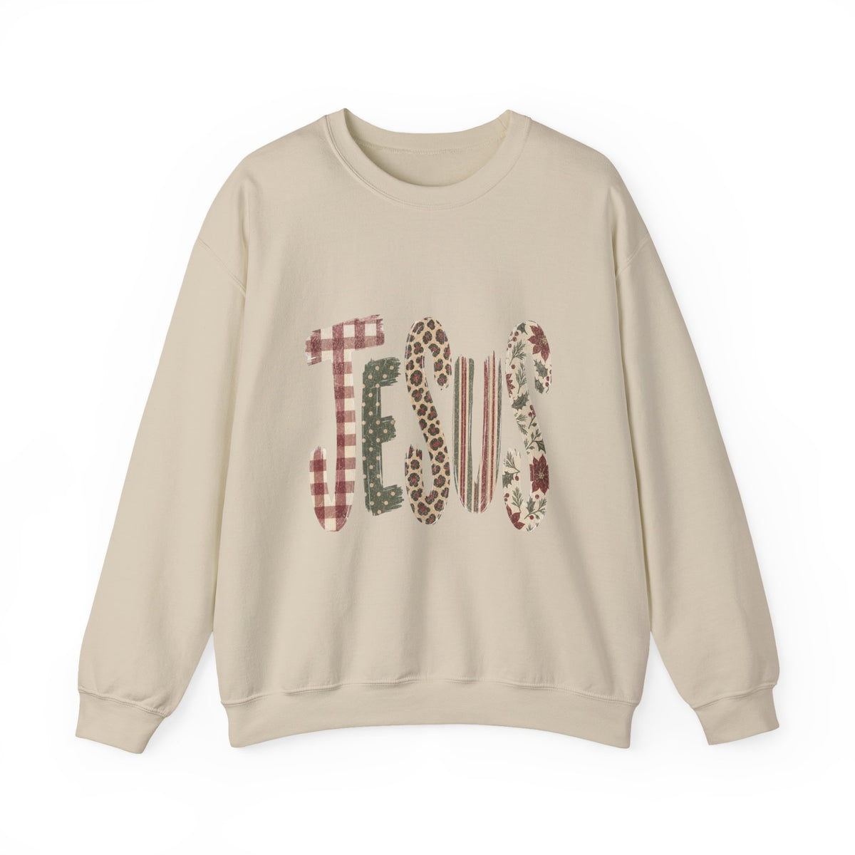 Jesus Patterned Crewneck Sweatshirt — Plaid & Leopard Faith Pullover