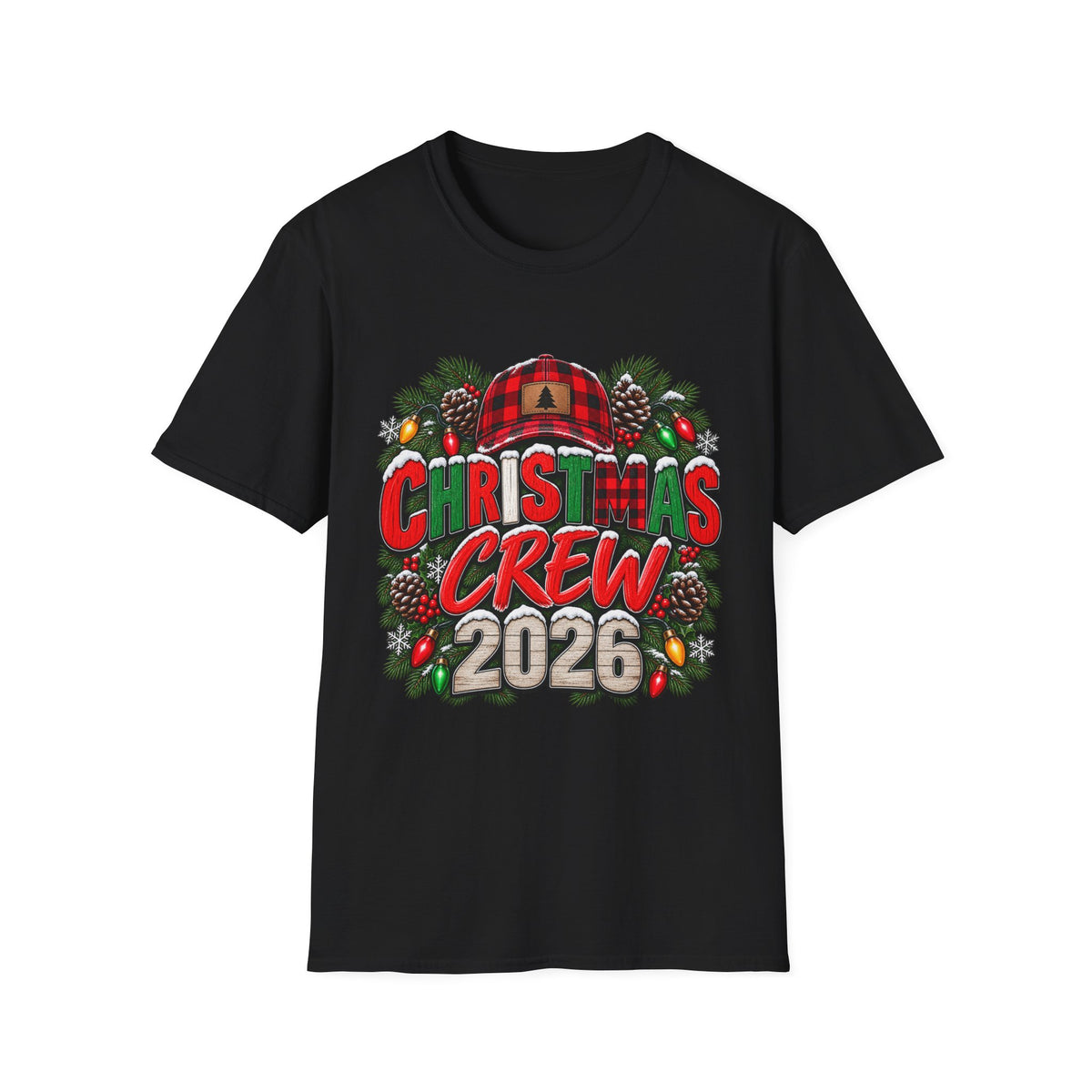 Christmas Crew 2026 T-Shirt — Holiday Plaid Wreath Family Tee