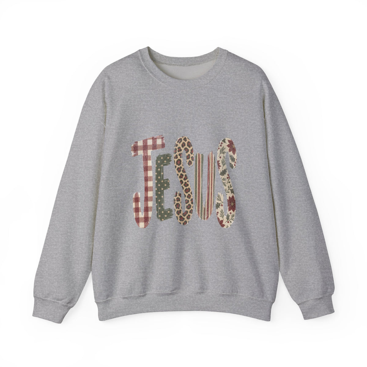 Jesus Patterned Crewneck Sweatshirt — Plaid & Leopard Faith Pullover