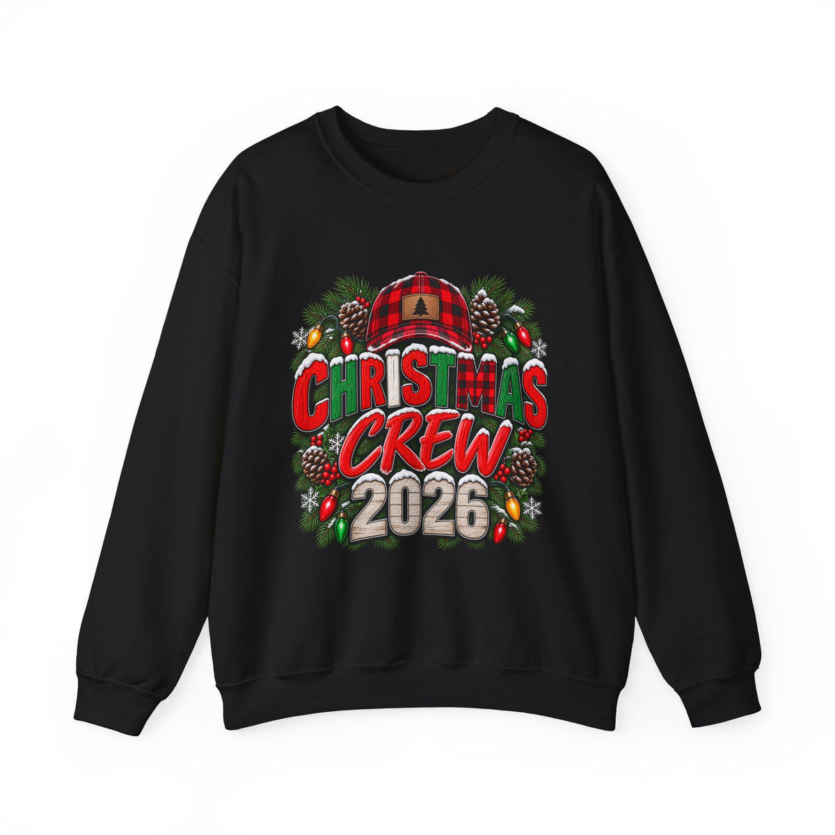Christmas Crew 2026 Sweatshirt — Holiday Plaid Cabin Pine Wreath Design
