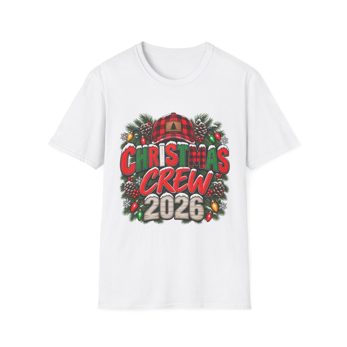 Christmas Crew 2026 T-Shirt — Holiday Plaid Wreath Family Tee