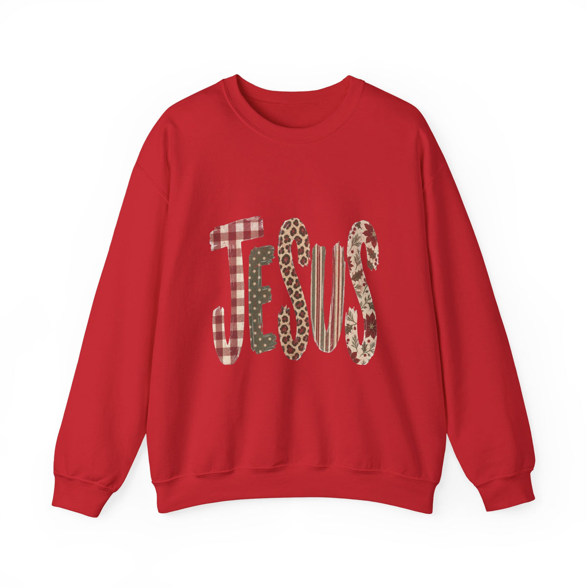 Jesus Patterned Crewneck Sweatshirt — Plaid & Leopard Faith Pullover