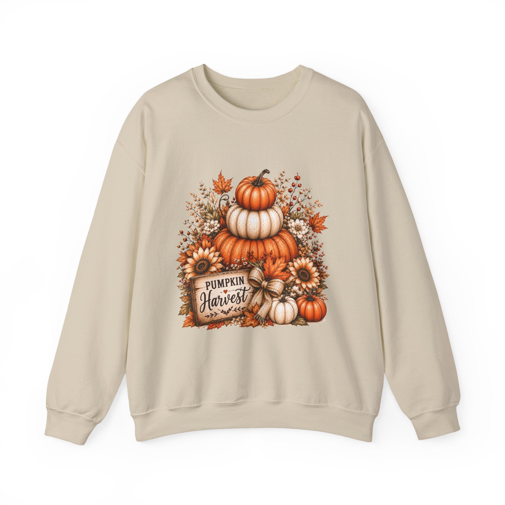 Pumpkin Harvest Crewneck Sweatshirt — Autumn Pumpkin Stack Fall Graphic