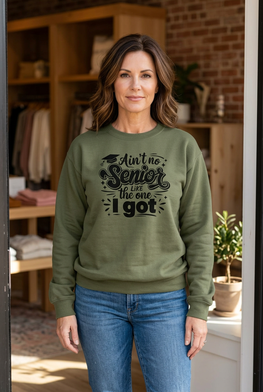 Fatigue Green Senior Squad sweatshirt on a woman