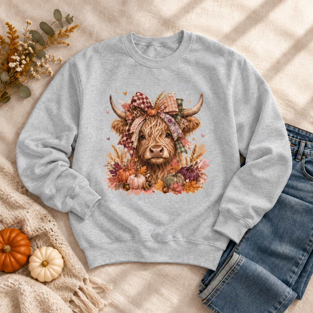 Ash Highland Cow boutique sweatshirt mockup