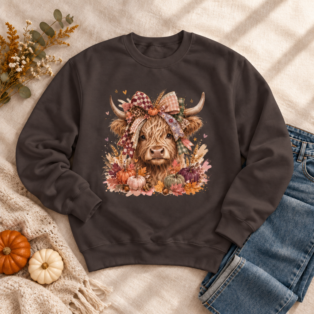 Hot Chocolate Highland Cow boutique sweatshirt mockup