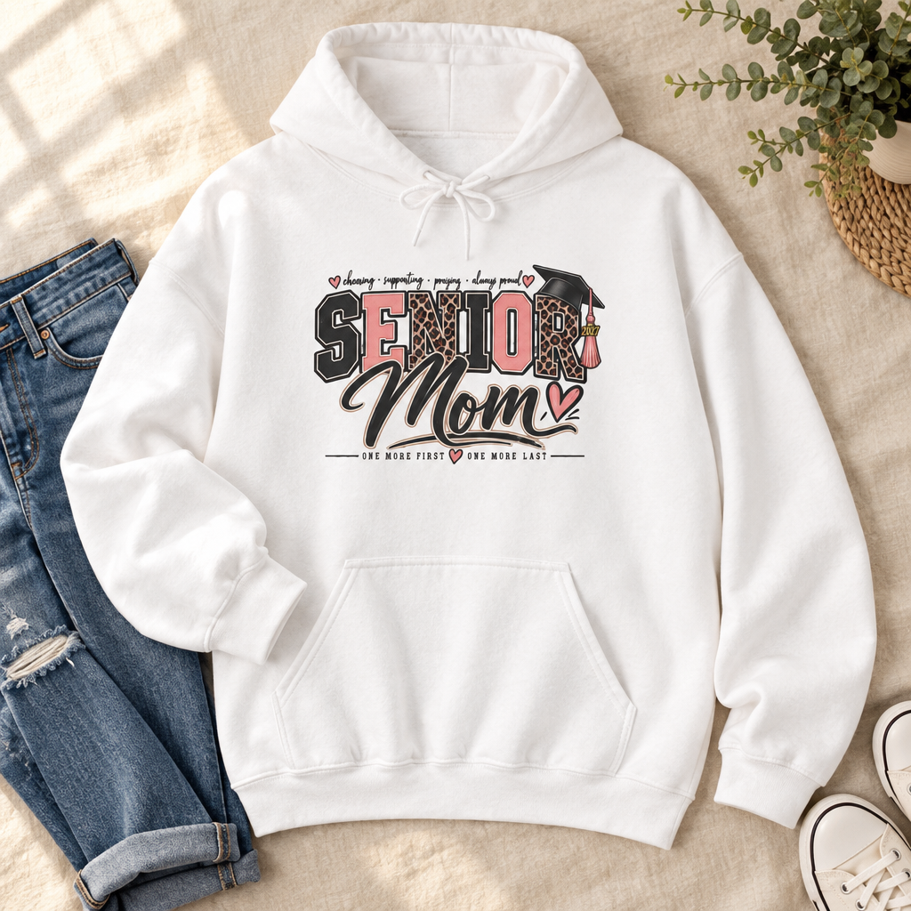 White Senior Mom hoodie boutique mockup